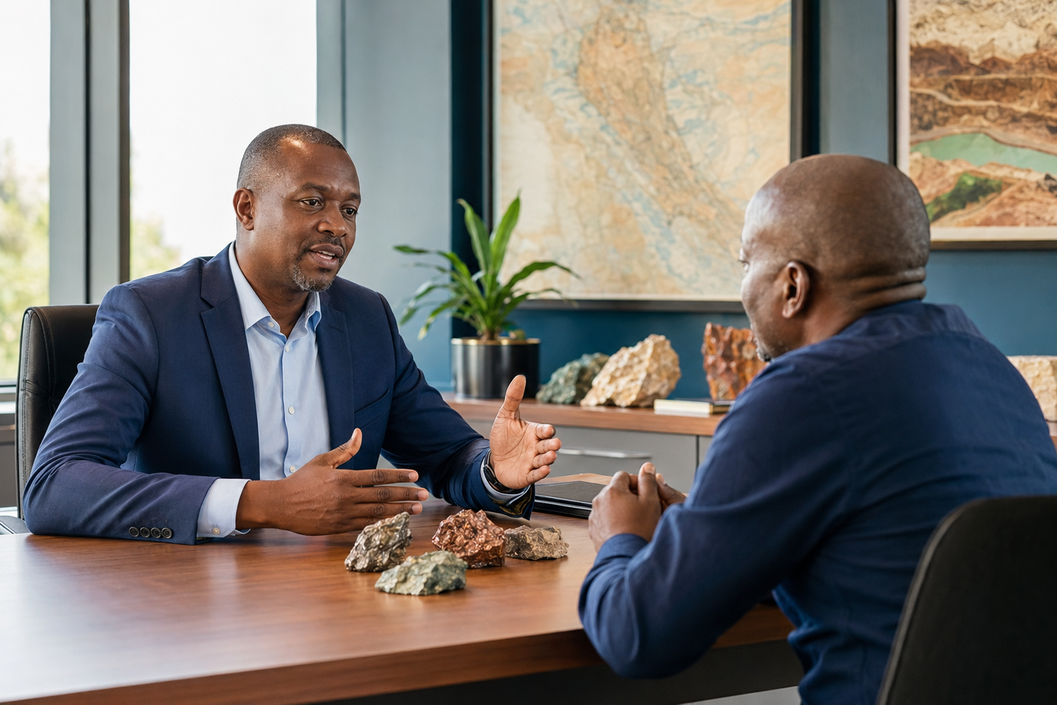 A professional conversation at the Buccha Minerals office in Lusaka